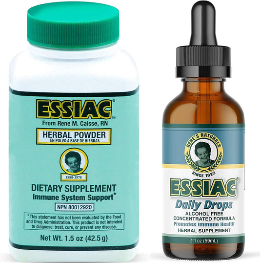 Organic Essiac Tea Powder & Wild-Crafted Drops for Detoxifying Liver, Blood, and Lymph Node