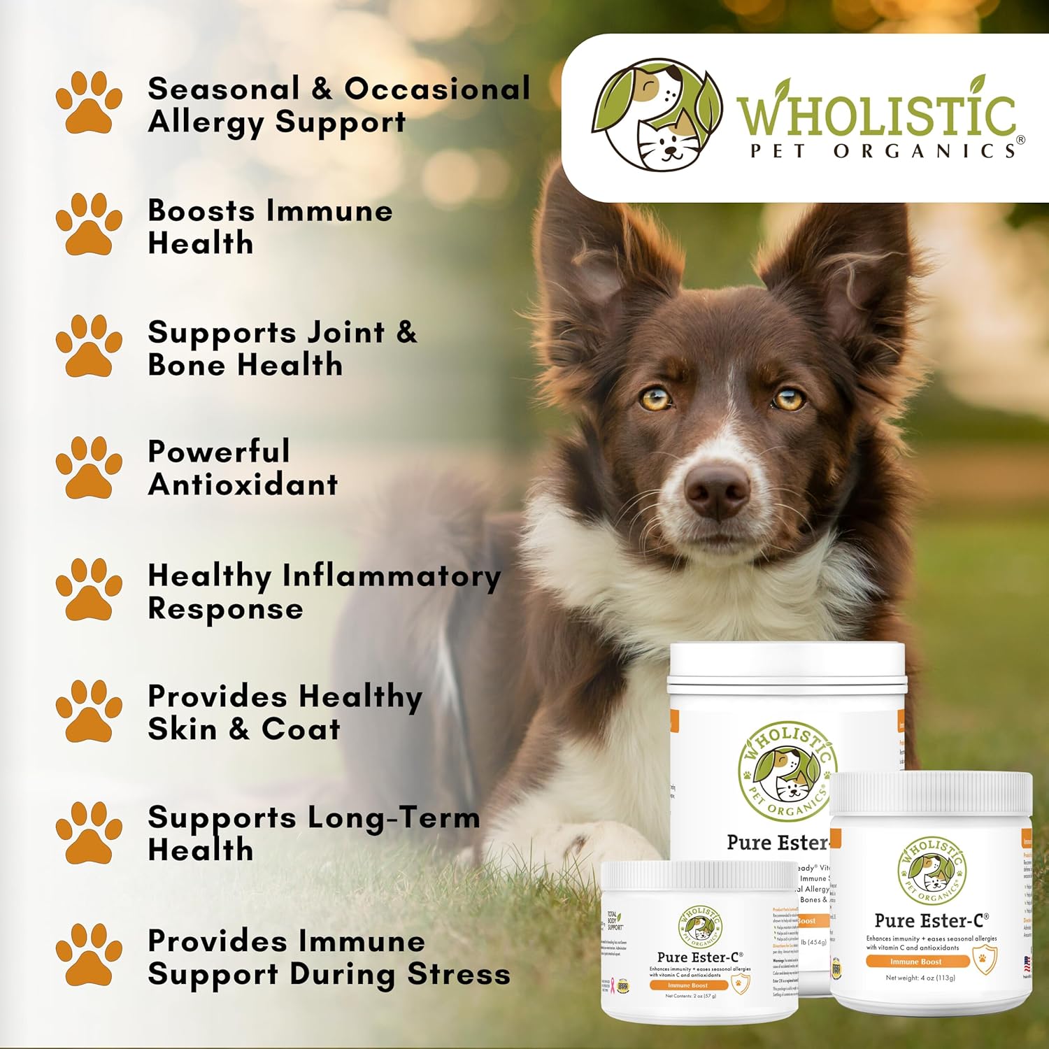 Organic Ester-C Powder for Dogs & Cats - 4 Oz - Immune Support, Skin & Coat Health - Allergy Relief - Vitamin Powder for Itchy Skin & Homemade Food