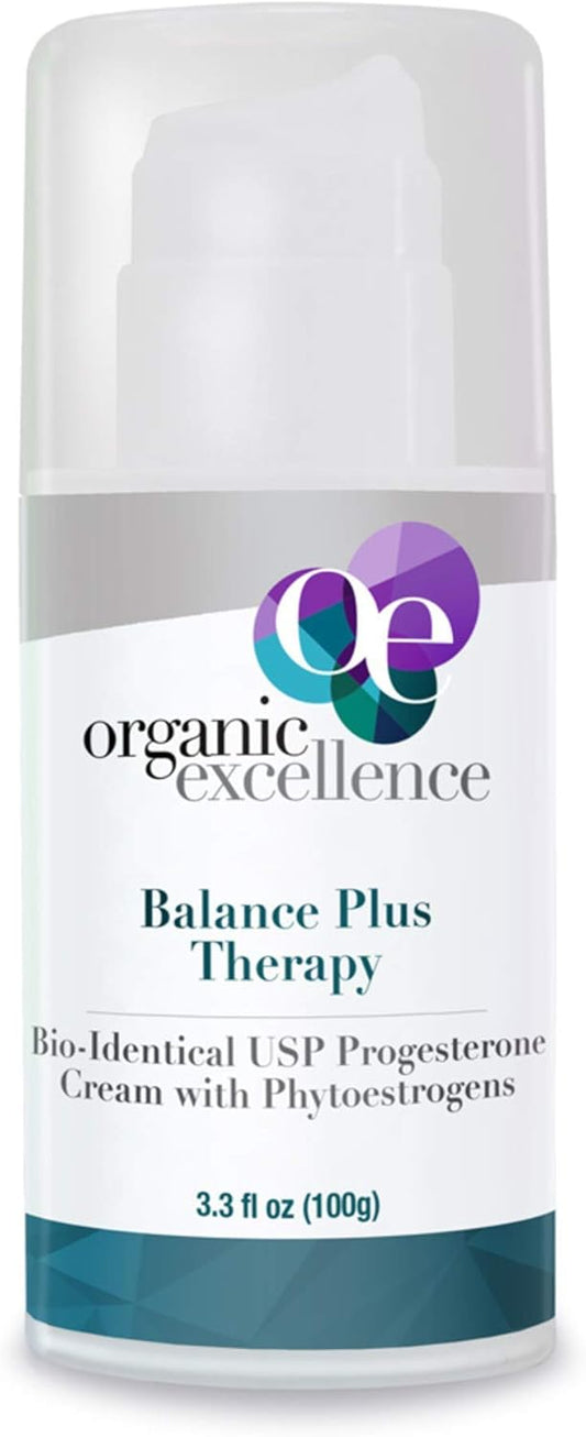 Organic Excellence Balance Plus Therapy - Bioidentical Progesterone Cream with Phytoestrogens for Menopause Relief and Hormone Balance - 3.3 fl oz