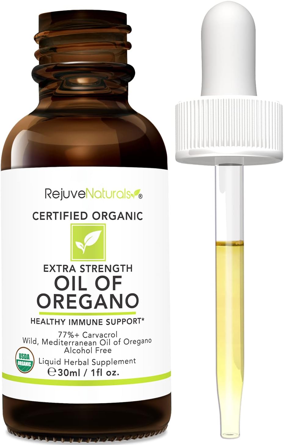 Organic Extra Strength Oil of Oregano Drops - 1 fl oz Concentrated Immune Support - USDA Certified, Gluten Free & Vegan - 77% Carvacrol - Mediterranean Oregano Oil