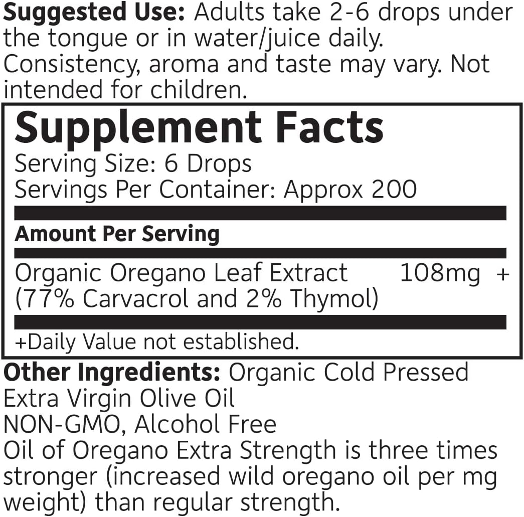 Organic Extra Strength Oil of Oregano Drops - 1 fl oz Concentrated Immune Support - USDA Certified, Gluten Free & Vegan - 77% Carvacrol - Mediterranean Oregano Oil