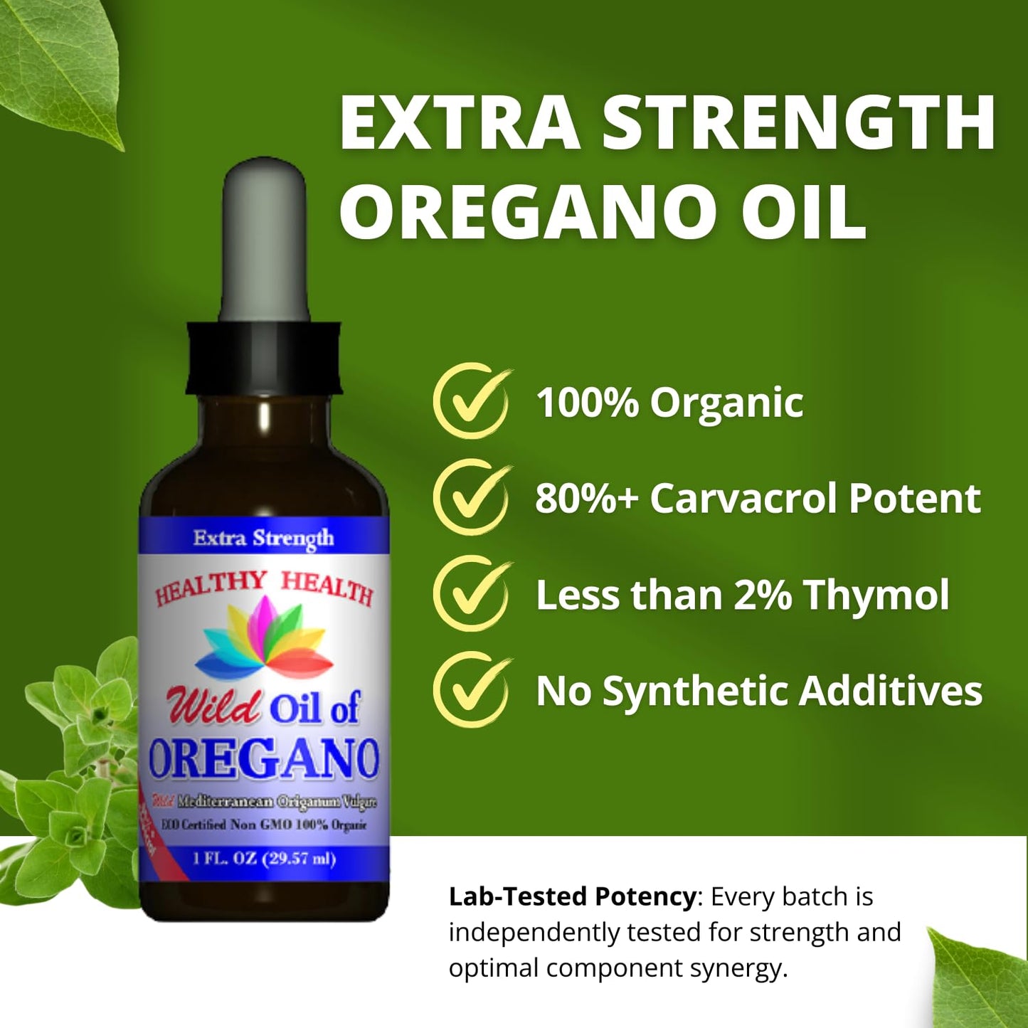 Organic Extra Strength Oregano Oil Liquid - Immune Support, Vegan, Non GMO - 83% Carvacrol - ECO Certified - 1 fl. OZ