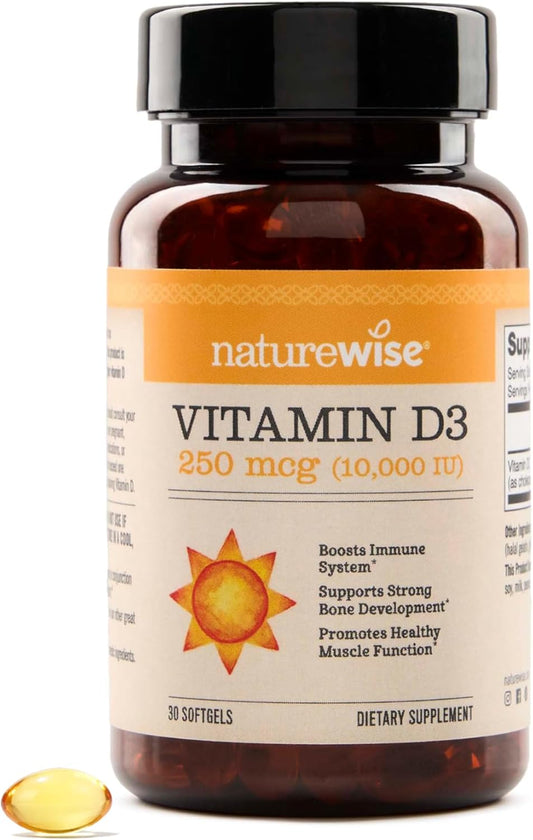 Organic Extra Virgin Olive Oil Vitamin D3 Softgels 10,000IU for Muscle Function & Immune Support - 30 Count