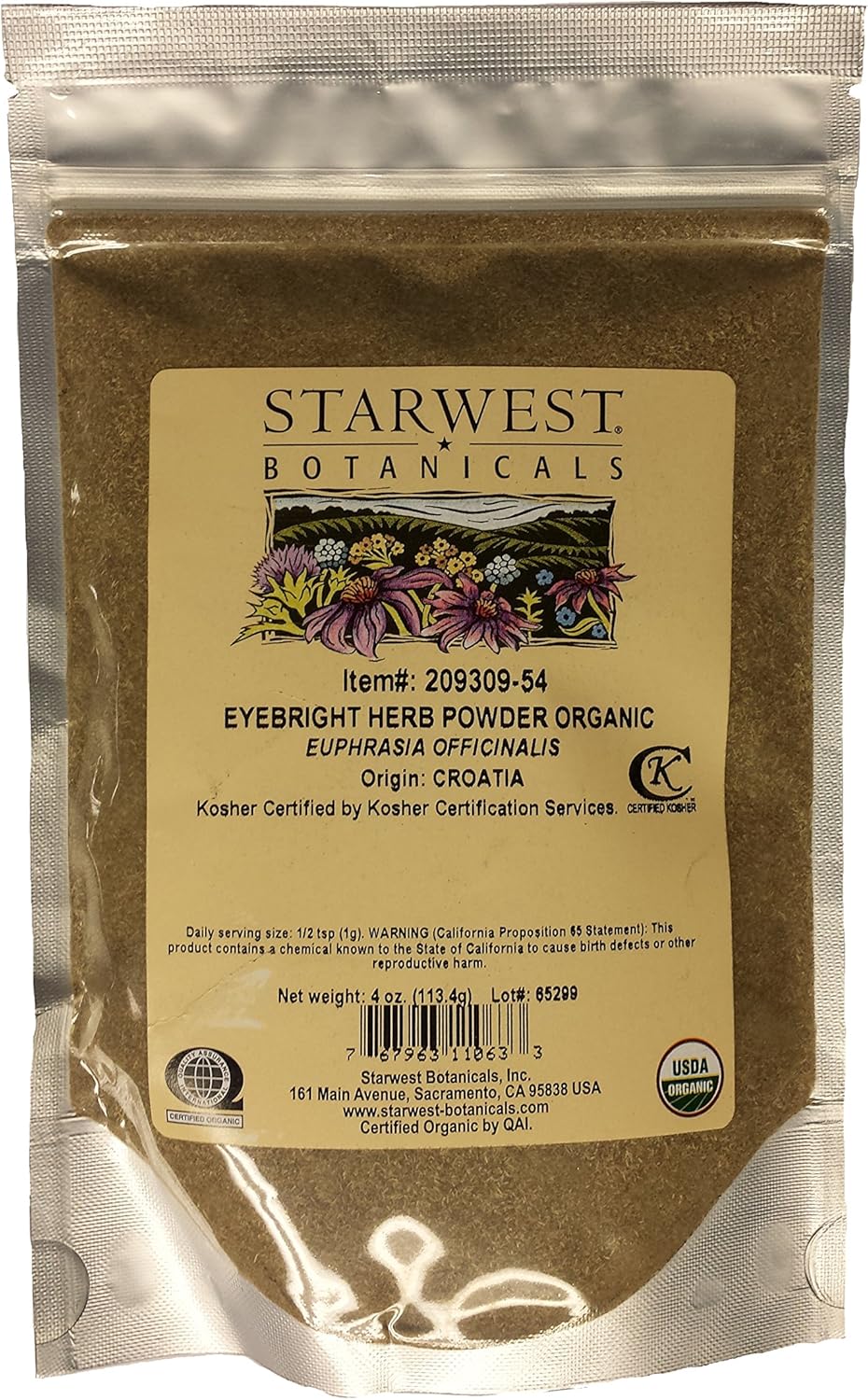 Organic Eyebright Herb Powder - 4 Oz, Starwest Botanicals