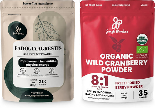 Organic Fadogia Agrestis & Wild Cranberry Duo for Men's Wellness - Nigerian Extract and USDA Certified Superfood for Drive & Passion, 5oz Each