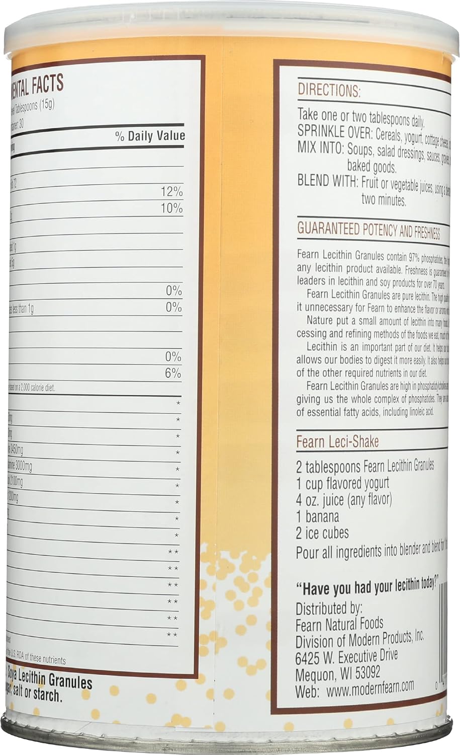 Organic Fearn Lecithin Granules - 16 Ounce - Non-GMO - Pure Soy Lecithin - Pack of 1