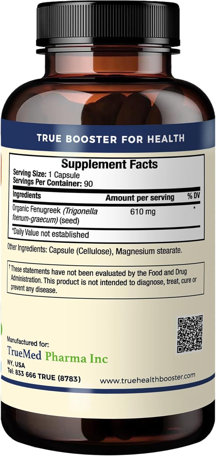 Organic Fenugreek Capsules for Metabolic Support, Energy Boost, and Hormone Balance - 610mg, 90 Capsules