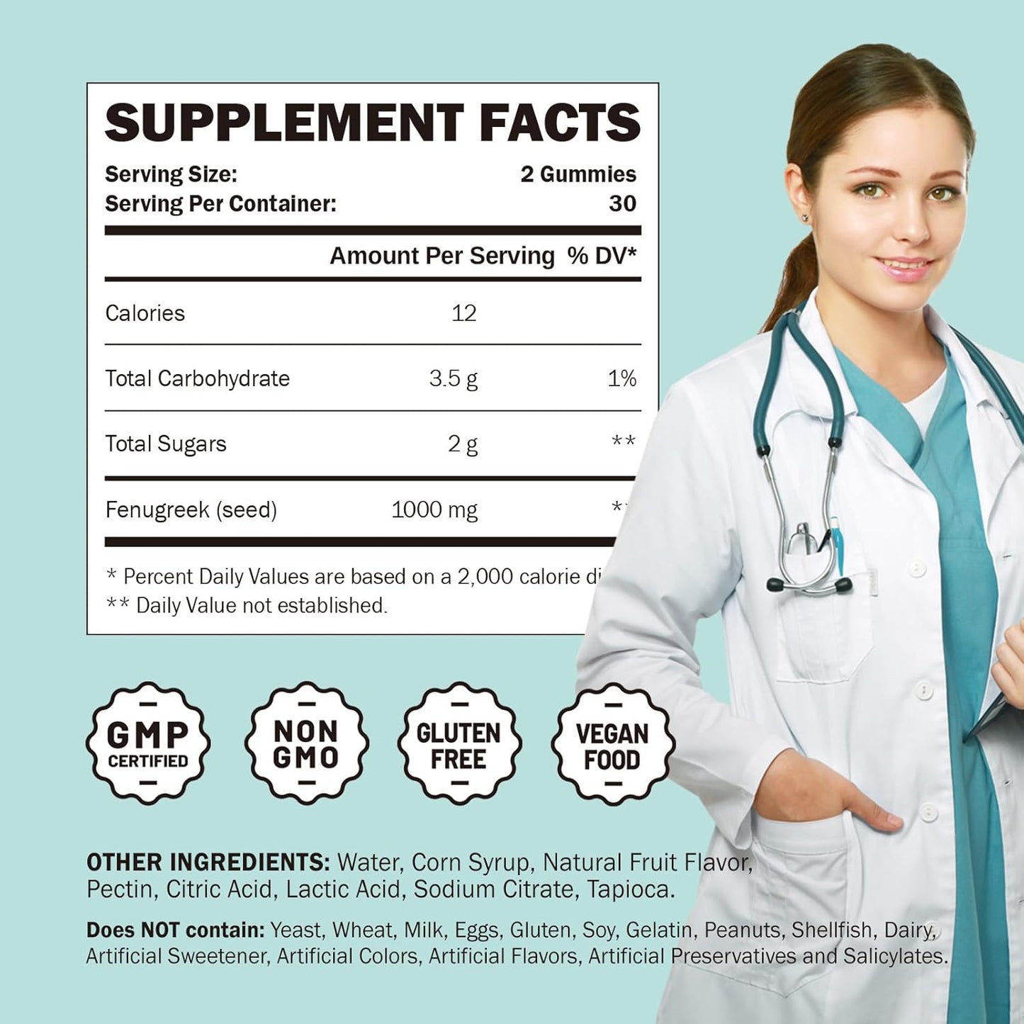 Organic Fenugreek Gummies 1000mg for Healthy Lactation Support - Non-GMO Supplement (60 Vegan Gummies)