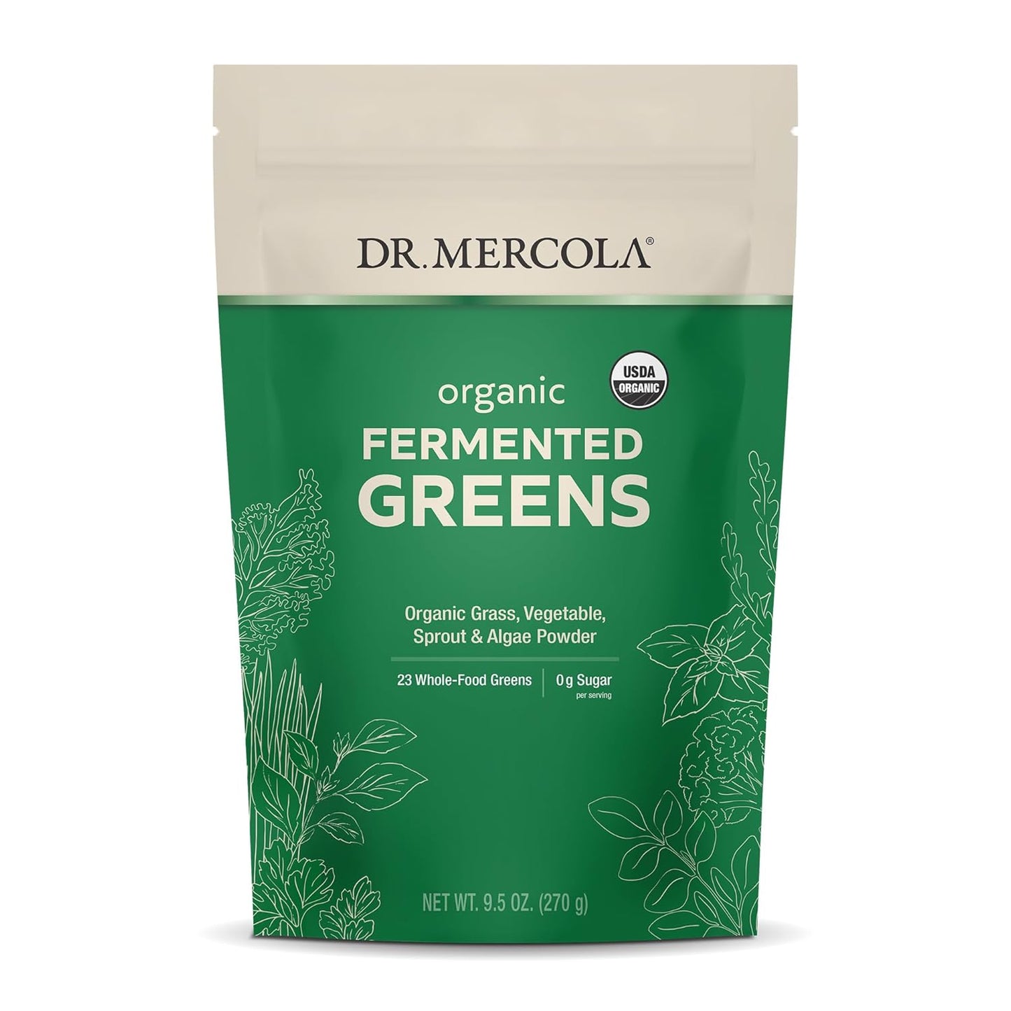 Organic Fermented Greens by Dr. Mercola - 9.5 oz (270g), 90 Servings - Certified Organic, Non-GMO, Soy-Free & USDA Organic