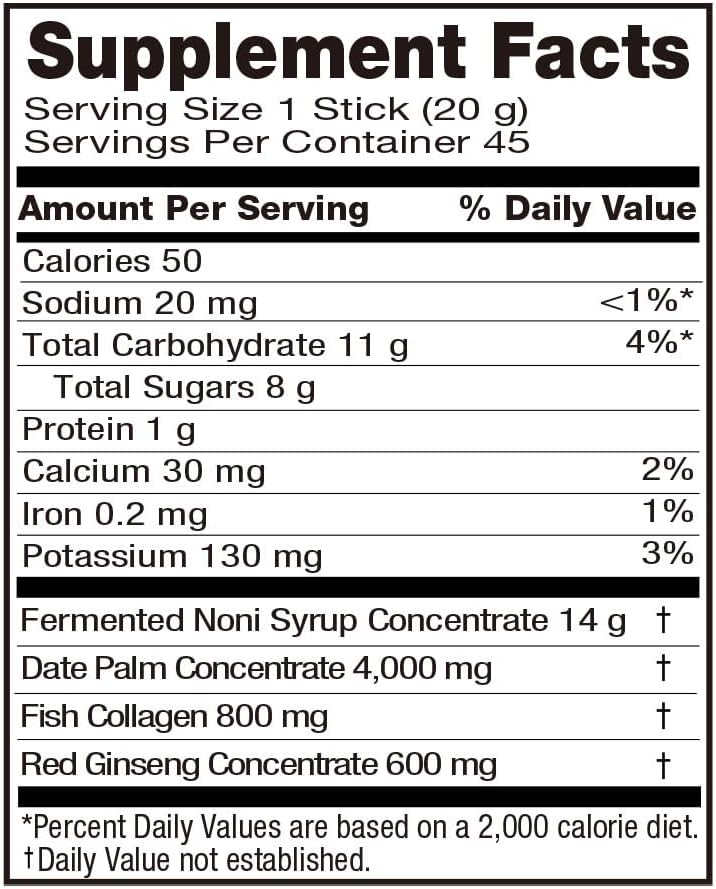 Organic Fermented Noni Juice Collagen Stick with Red Ginseng - Antioxidant Superfood by ALLBIO - 45 Sticks, 0.7 oz - Immune Support & Wellness