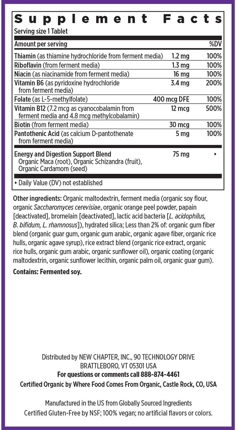 Organic Fermented Vitamin B Complex for Cellular Energy, Brain, Beauty - 90 Vegan Capsules