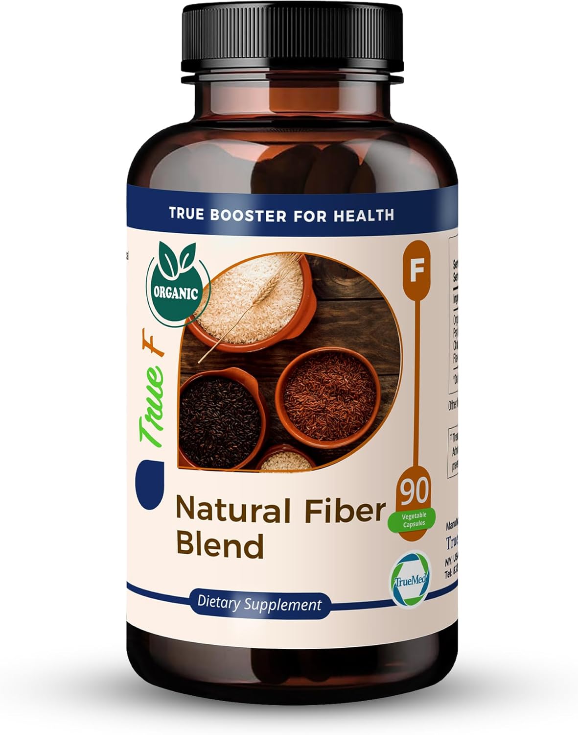 Organic Fiber Blend Supplement for Digestive Health, Cholesterol Balance, Cardio Wellness - Psyllium Husk, Chia Seed, Flax Seed - 750mg