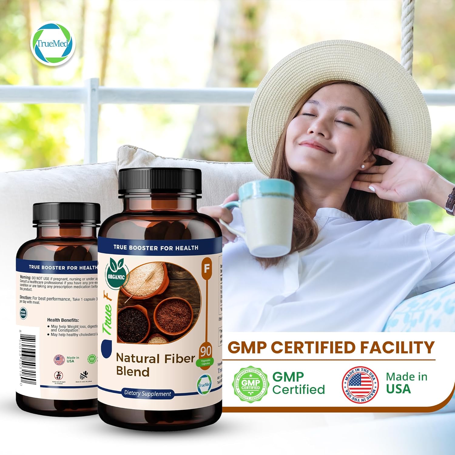 Organic Fiber Blend Supplement for Digestive Health, Cholesterol Balance, Cardio Wellness - Psyllium Husk, Chia Seed, Flax Seed - 750mg