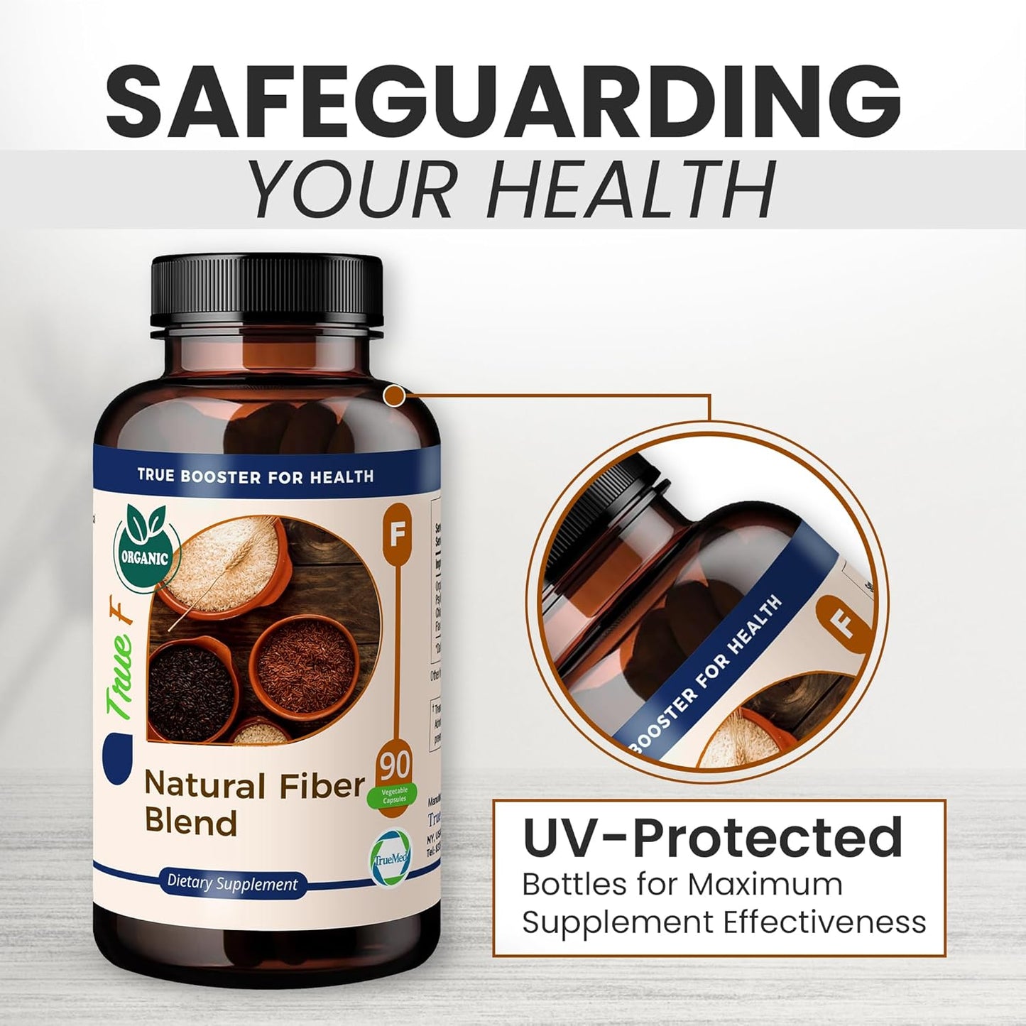 Organic Fiber Blend Supplement for Digestive Health, Cholesterol Balance, Cardio Wellness - Psyllium Husk, Chia Seed, Flax Seed - 750mg