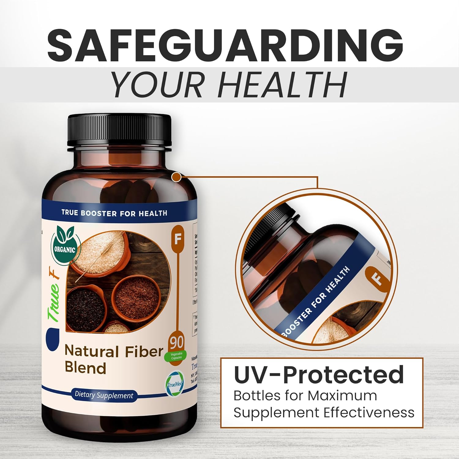 Organic Fiber Blend Supplement for Digestive Health, Cholesterol Balance, Cardio Wellness - Psyllium Husk, Chia Seed, Flax Seed - 750mg