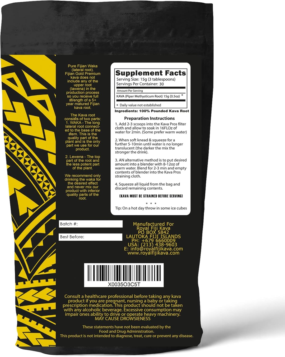 Organic Fijian Gold Premium Kava Kava Powder - Full Strength 5+ Years Matured Root from Fiji Islands