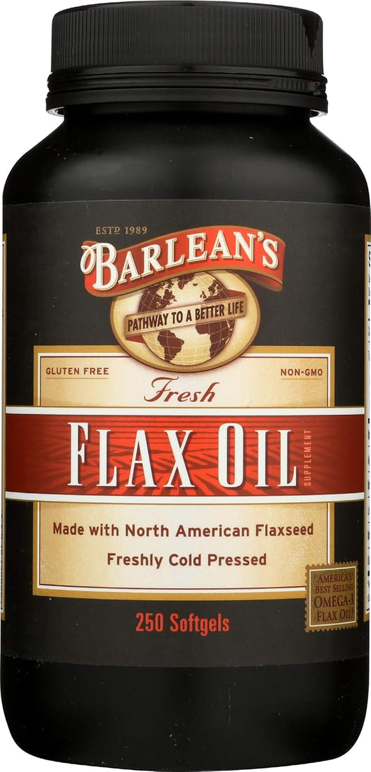 Organic Flax Oil Capsules by Barlean's - Rich in Omega-3 Fatty Acids for Heart Health - Cold-Pressed Supplement for Overall Wellness