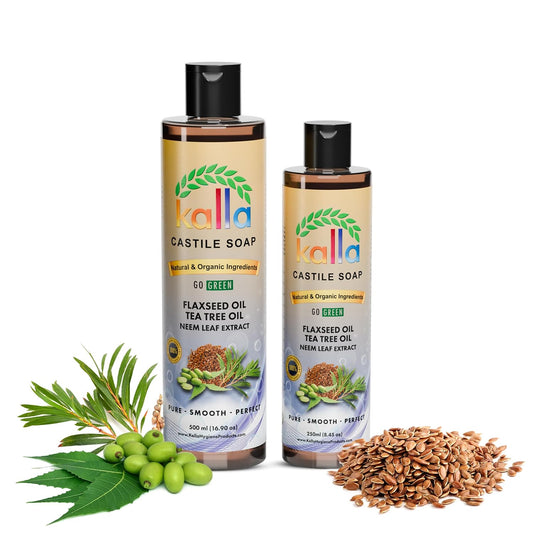 Organic Flaxseed Castile Soap with Neem Leaf Extract - 100% Pure Liquid Soap with Coconut Oil and Tea Tree Essential Oil - Gluten Free Hand Soap - 250ml