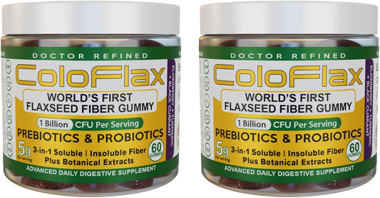 Organic Flaxseed Fiber + Probiotic Gummies for Adults - Constipation Relief & Regularity - 60 Vegan Servings