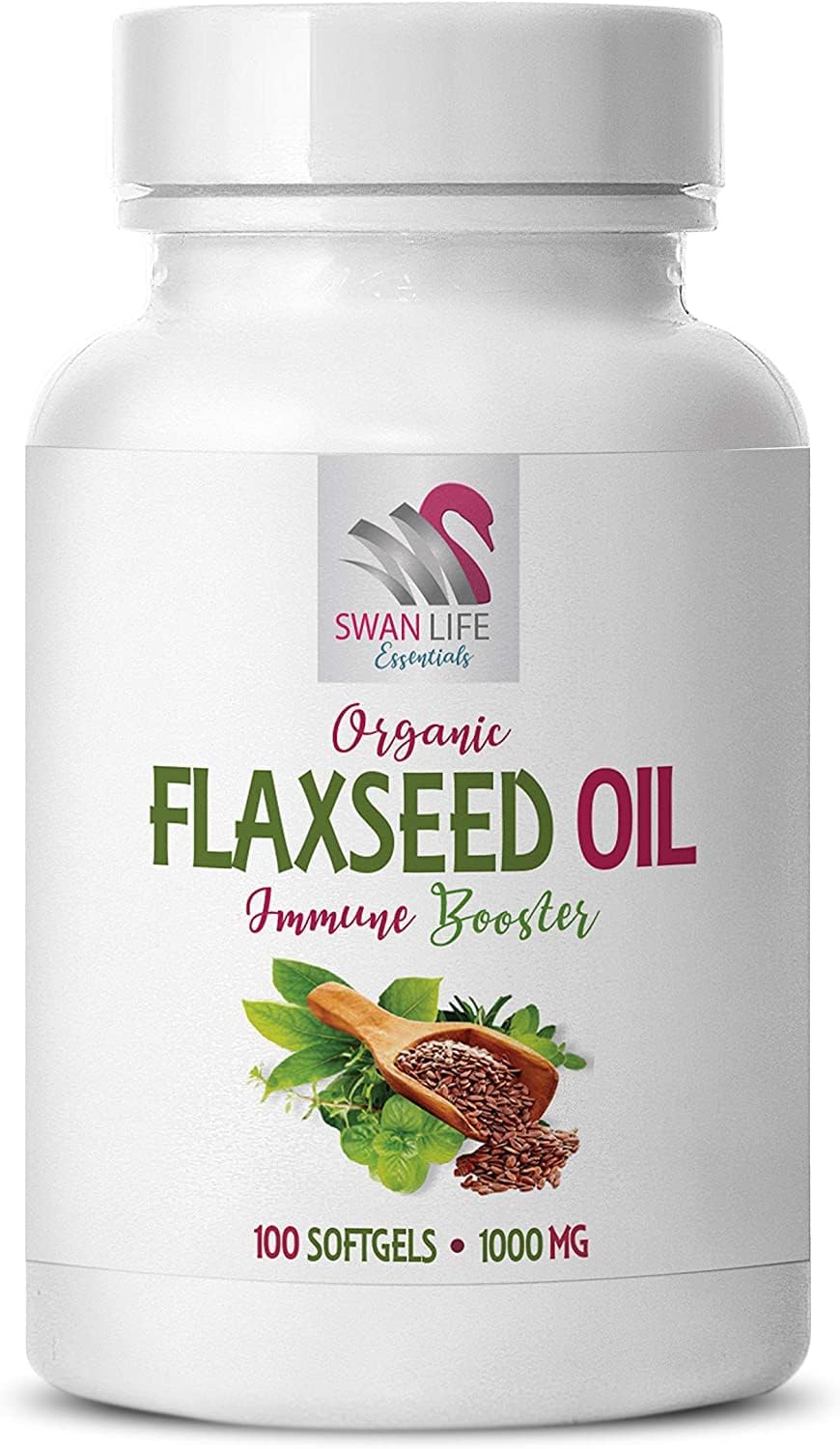 Organic Flaxseed Oil 1000mg Softgels - Rich in Omega-3 Fatty Acids - Menopause Symptom Relief - 100 Capsules
