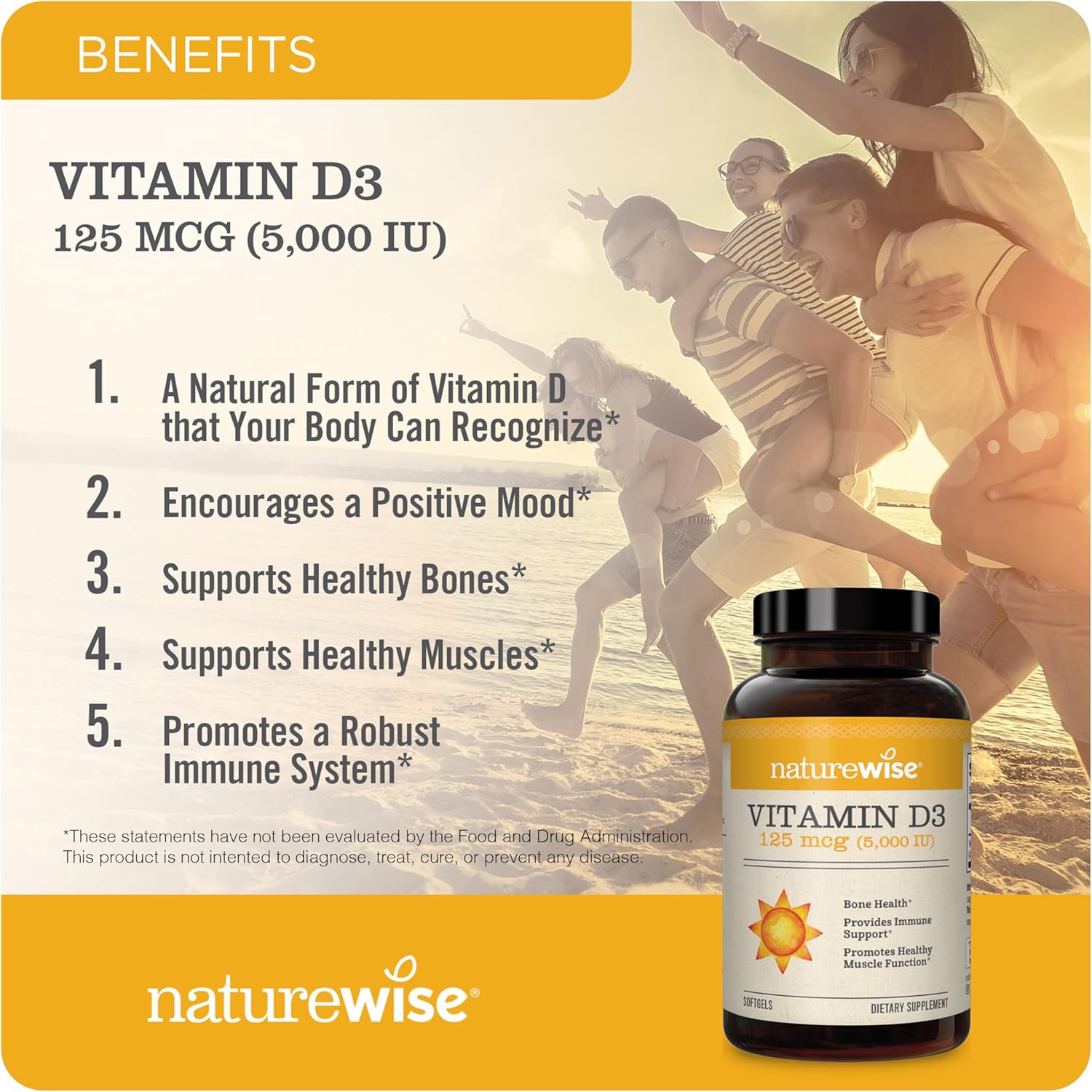 Organic Flaxseed Oil 720mg ALA | High Potency Omega 3 with NatureWise Vitamin D3 5000iu for Muscle Function & Immune Support