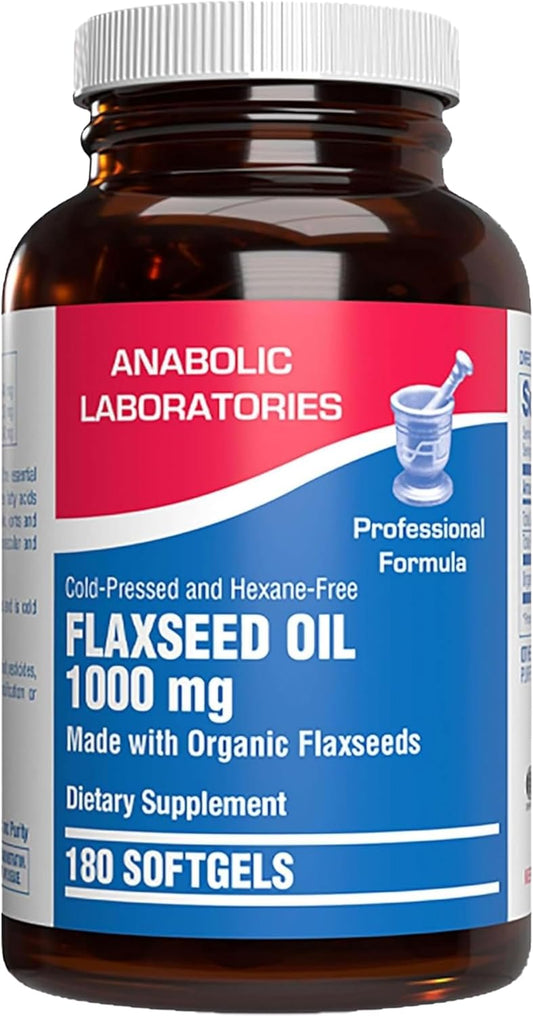 Organic Flaxseed Oil Softgels 1000mg - Non GMO Omega 3 6 9 Supplement - Cold Pressed Flax Seed Oil Softgels for Full Body Benefits - Fish Free (180 Softgels)