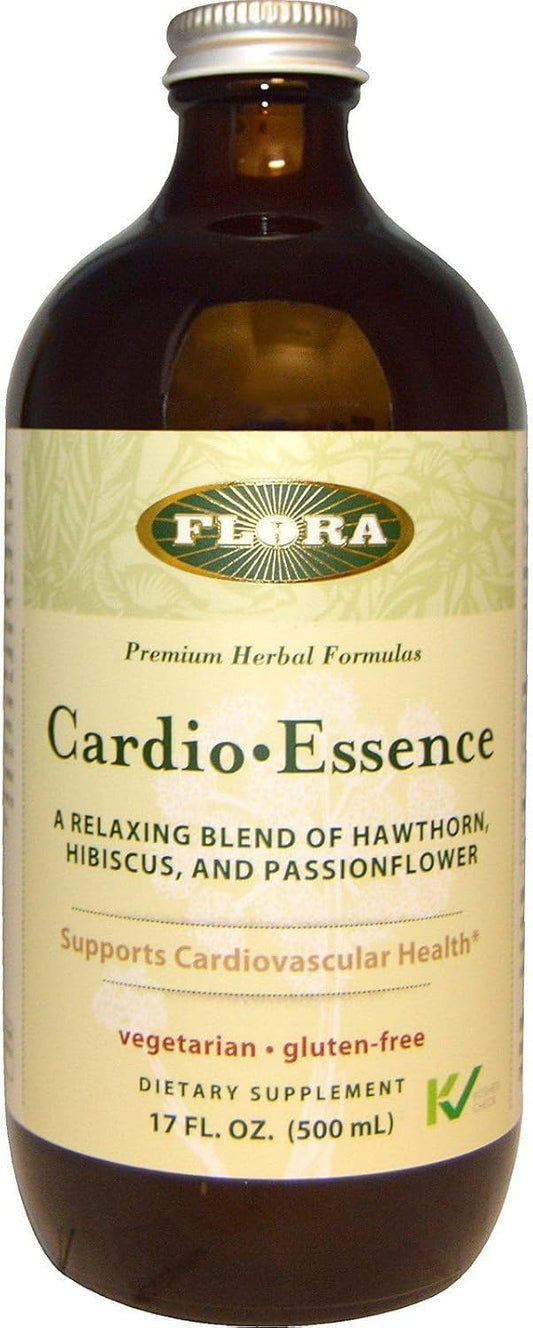 Organic Flora Cardio-Essence Tonic with Hawthorn, Hibiscus & Passionflower - Vegetarian & Gluten Free - 17 oz Bottle
