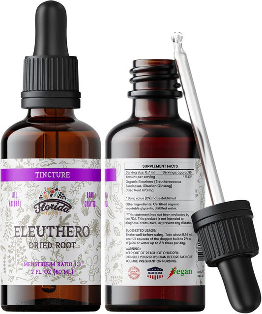 Organic Florida Herbs Eleuthero Extract Tincture - Siberian Ginseng Supplement