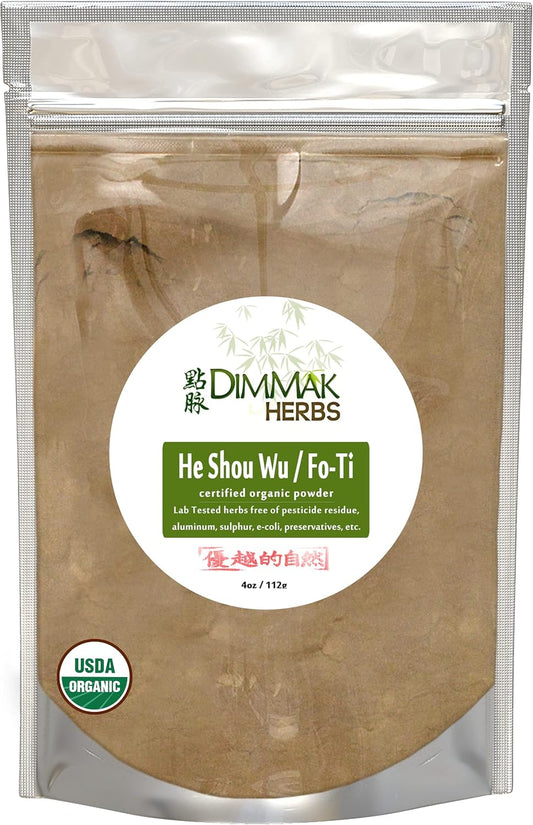 Organic Fo Ti Root Powder - USDA Certified Chinese Herb for Water or Smoothies - He Shou Wu - 4oz Bag