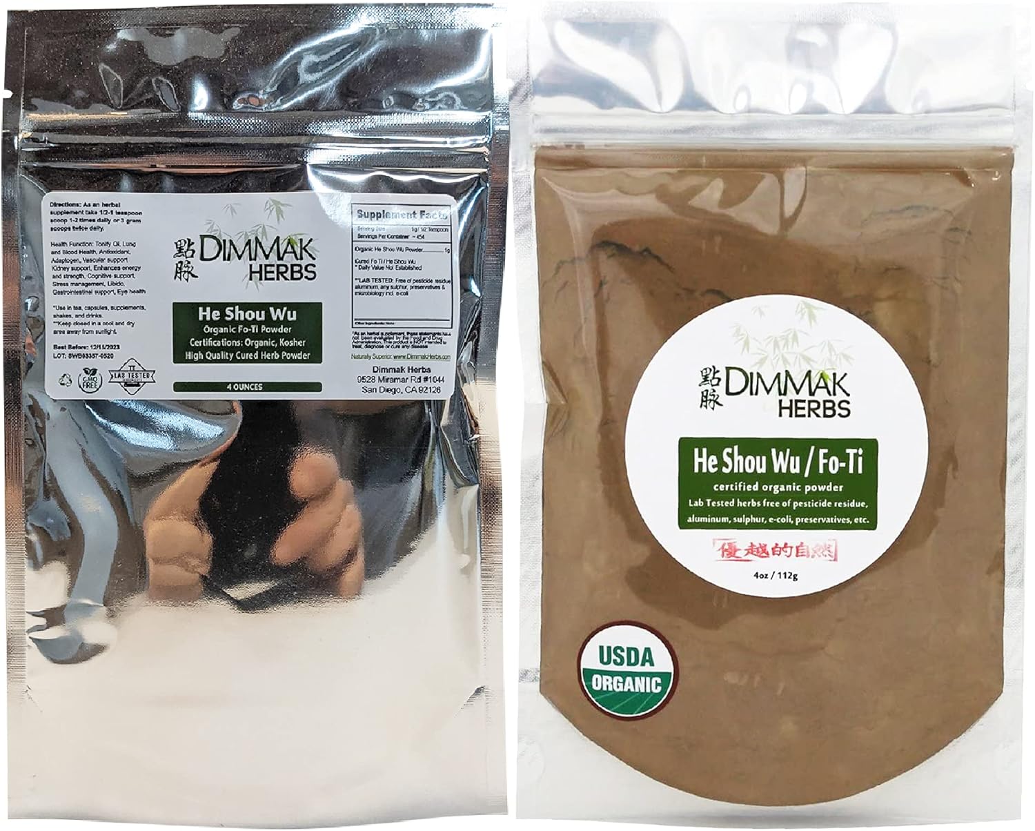 Organic Fo Ti Root Powder - USDA Certified Chinese Herb for Water or Smoothies - He Shou Wu - 4oz Bag