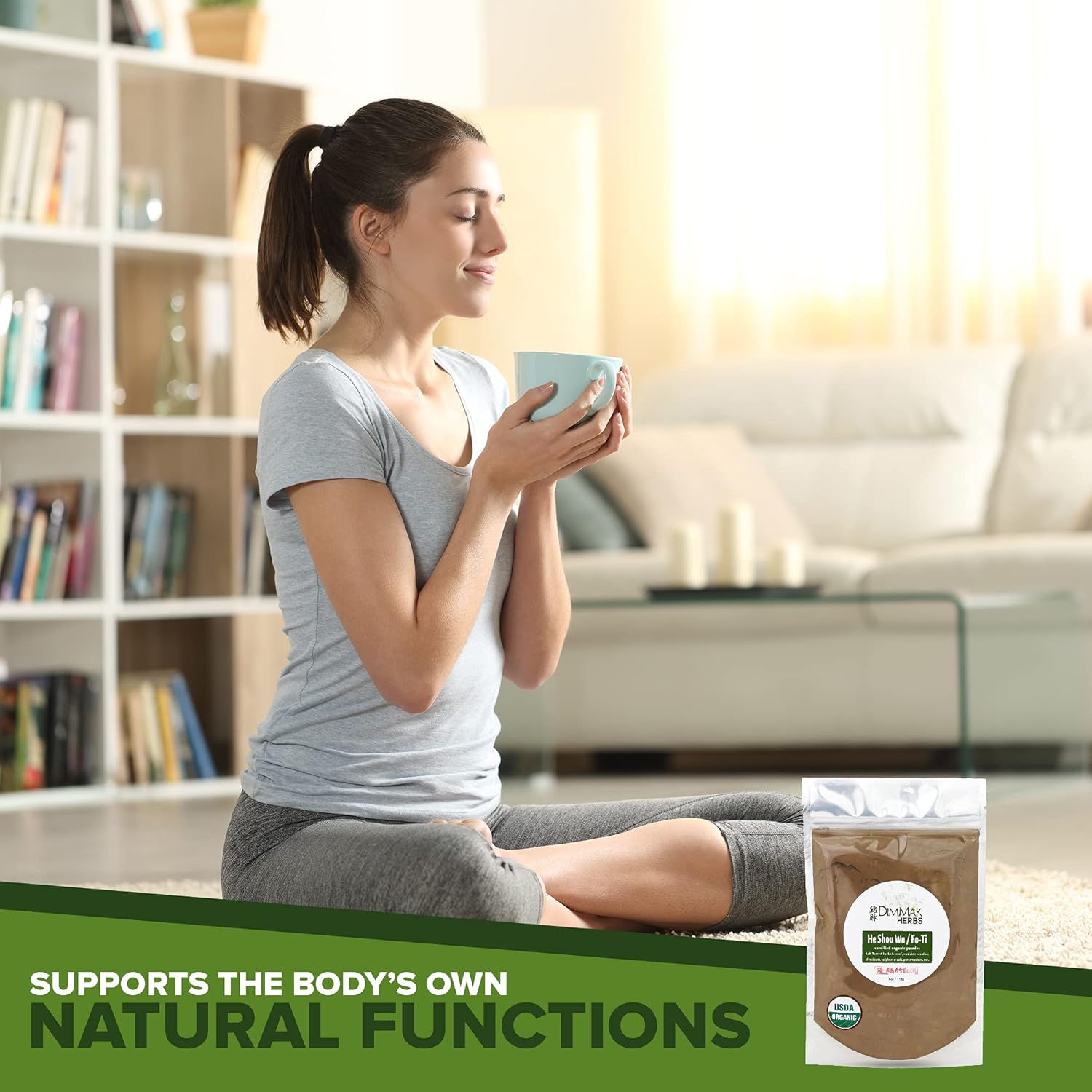 Organic Fo Ti Root Powder - USDA Certified Chinese Herb for Water or Smoothies - He Shou Wu - 4oz Bag