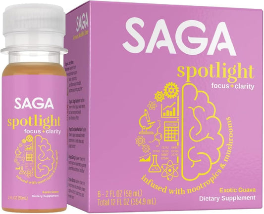 Organic Focus Shots with Nootropics, Adaptogens, & Mushrooms - Bacopa & Ashwagandha | High Bioavailability, No Jitters | Boosts Productivity | Exotic Guava 2oz Shots (6-Pack)