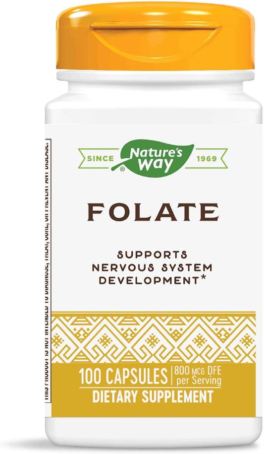 Organic Folic Acid Supplement, 800 mcg DFE, 100 Capsules by Nature's Way