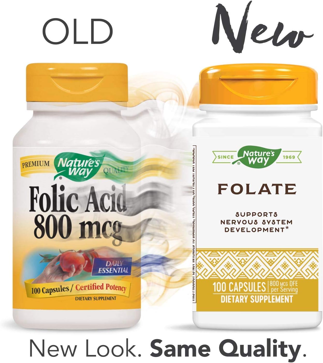 Organic Folic Acid Supplement, 800 mcg DFE, 100 Capsules by Nature's Way