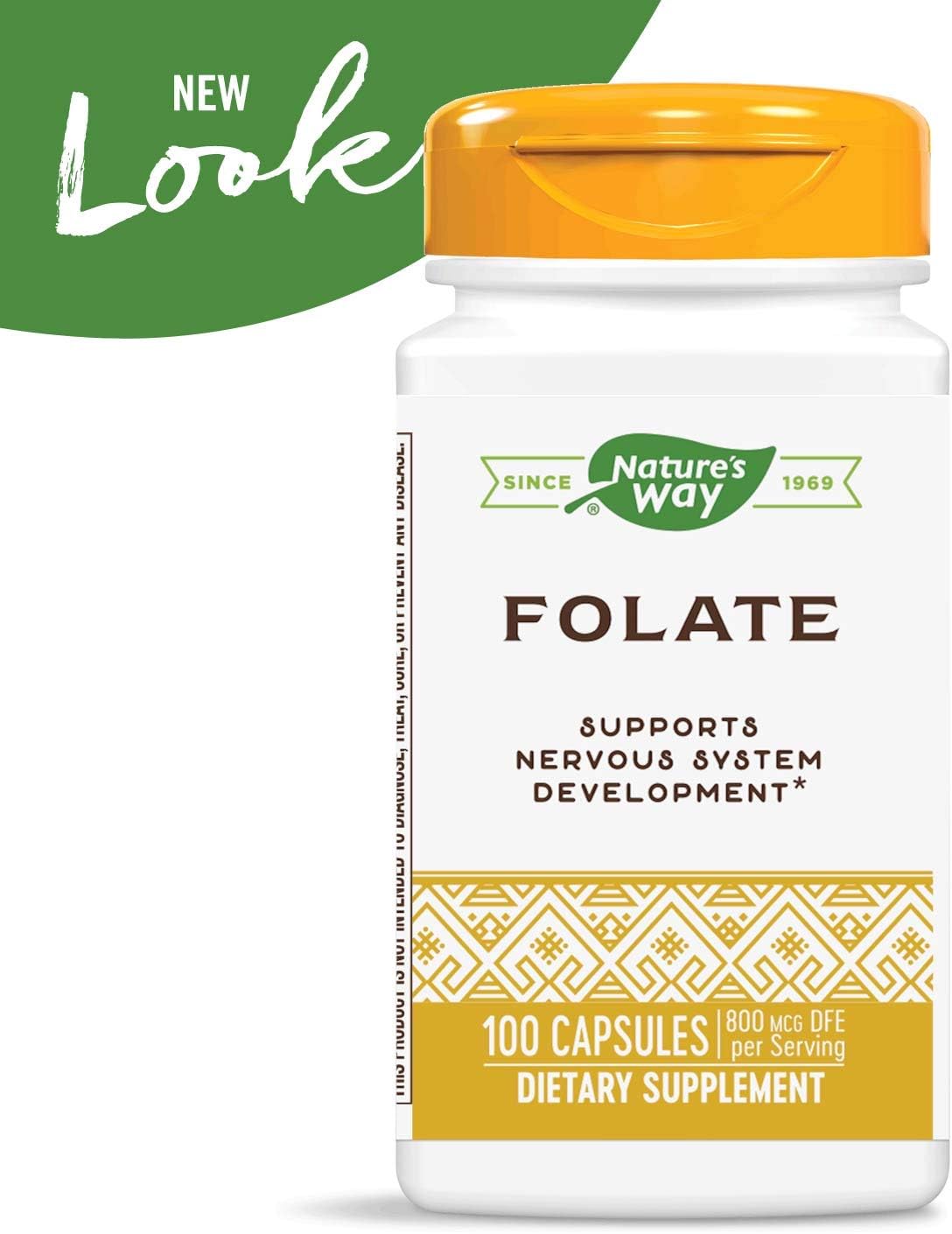 Organic Folic Acid Supplement, 800 mcg DFE, 100 Capsules by Nature's Way