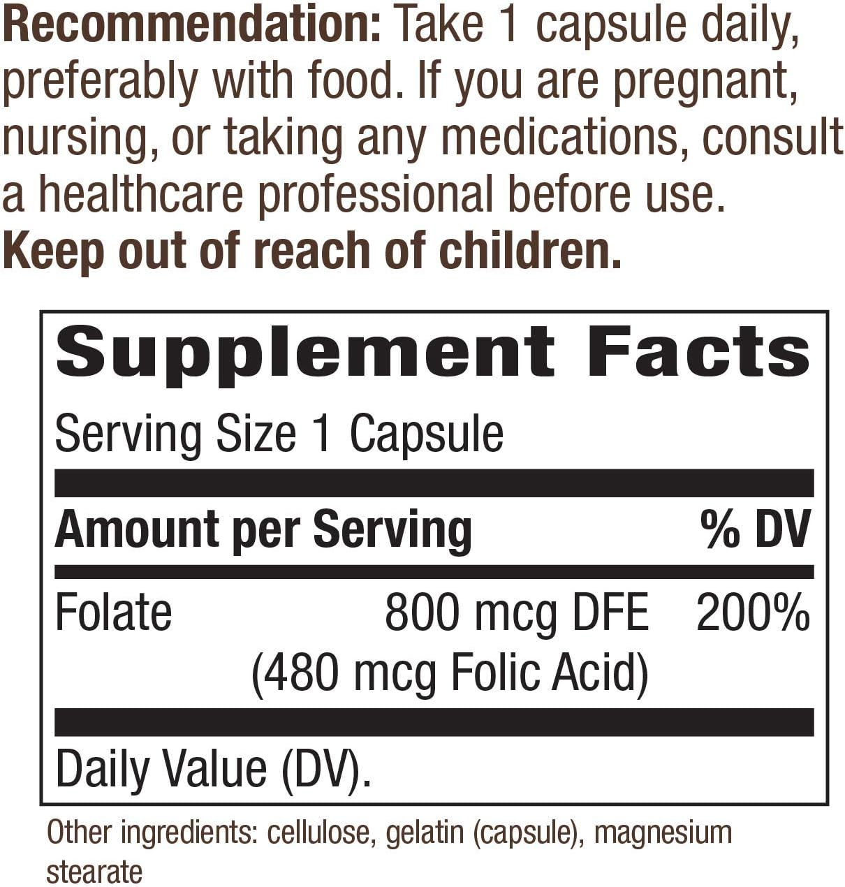 Organic Folic Acid Supplement, 800 mcg DFE, 100 Capsules by Nature's Way