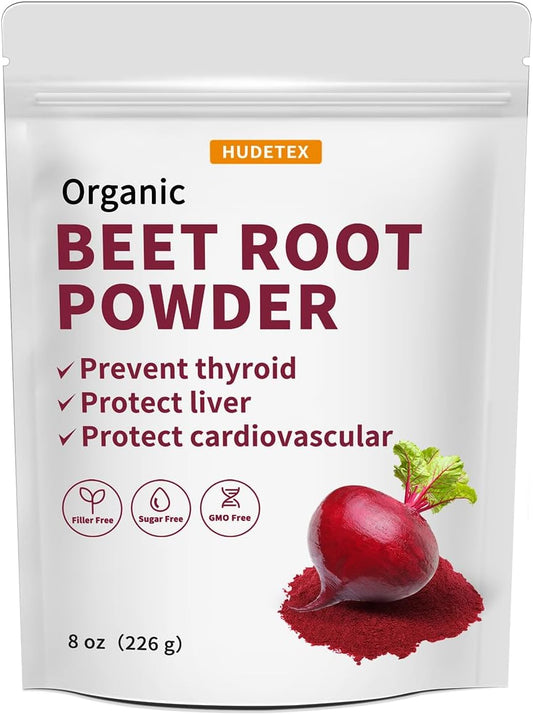 Organic Freeze Dried Beetroot Powder 8oz - Supports Liver Function & Energy, High in Vitamin B12, Iron, Folic Acid - Non-GMO Vegan Supplement