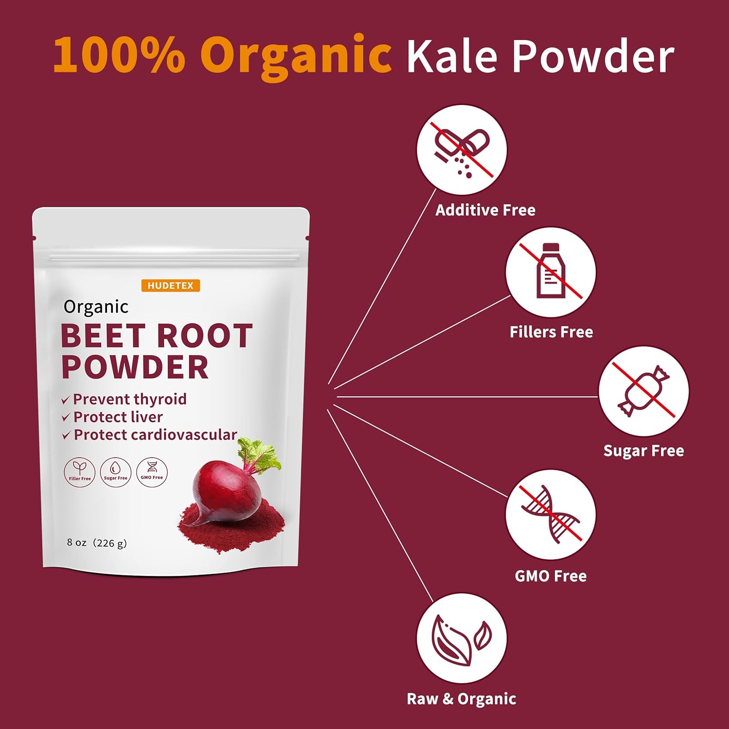 Organic Freeze Dried Beetroot Powder 8oz - Supports Liver Function & Energy, High in Vitamin B12, Iron, Folic Acid - Non-GMO Vegan Supplement