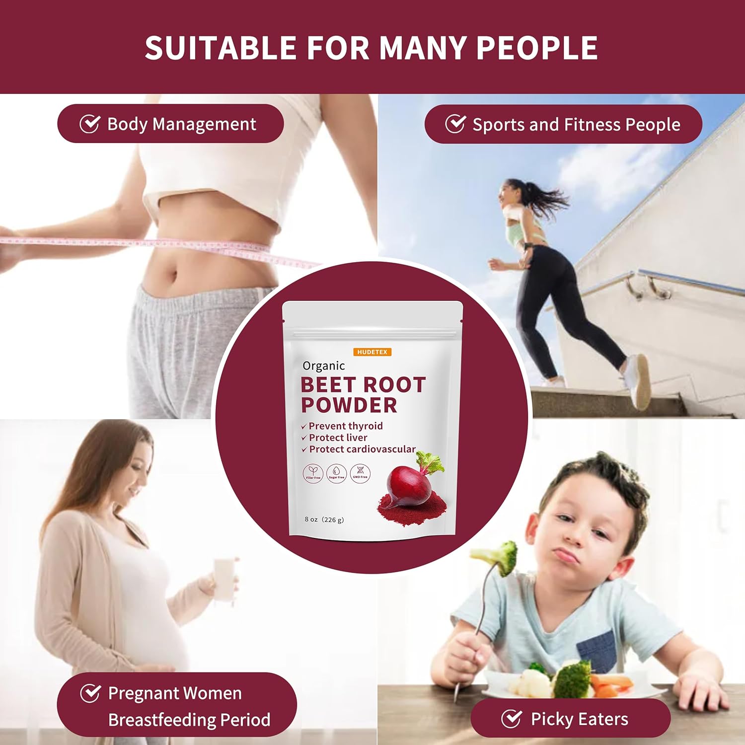 Organic Freeze Dried Beetroot Powder 8oz - Supports Liver Function & Energy, High in Vitamin B12, Iron, Folic Acid - Non-GMO Vegan Supplement