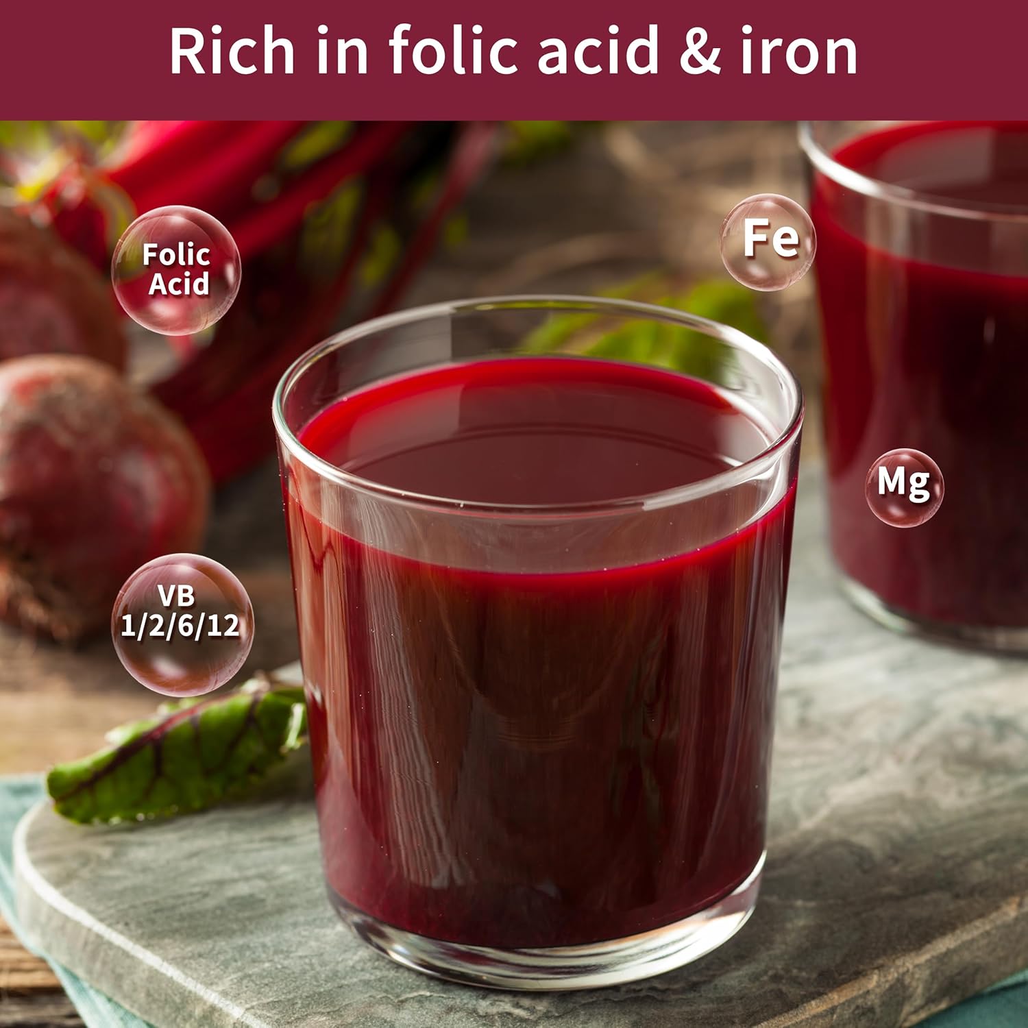 Organic Freeze Dried Beetroot Powder 8oz - Supports Liver Function & Energy, High in Vitamin B12, Iron, Folic Acid - Non-GMO Vegan Supplement