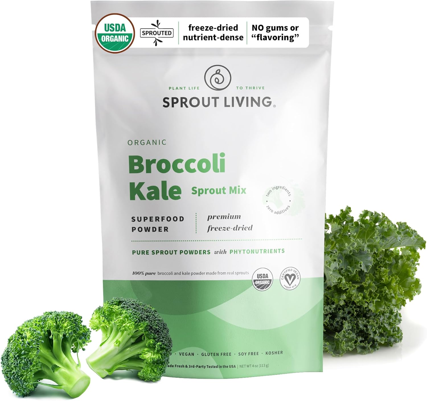 Organic Freeze Dried Broccoli and Kale Superfood Greens Powder - Vegan, Non-GMO, Gluten Free - 4oz, 32 Servings