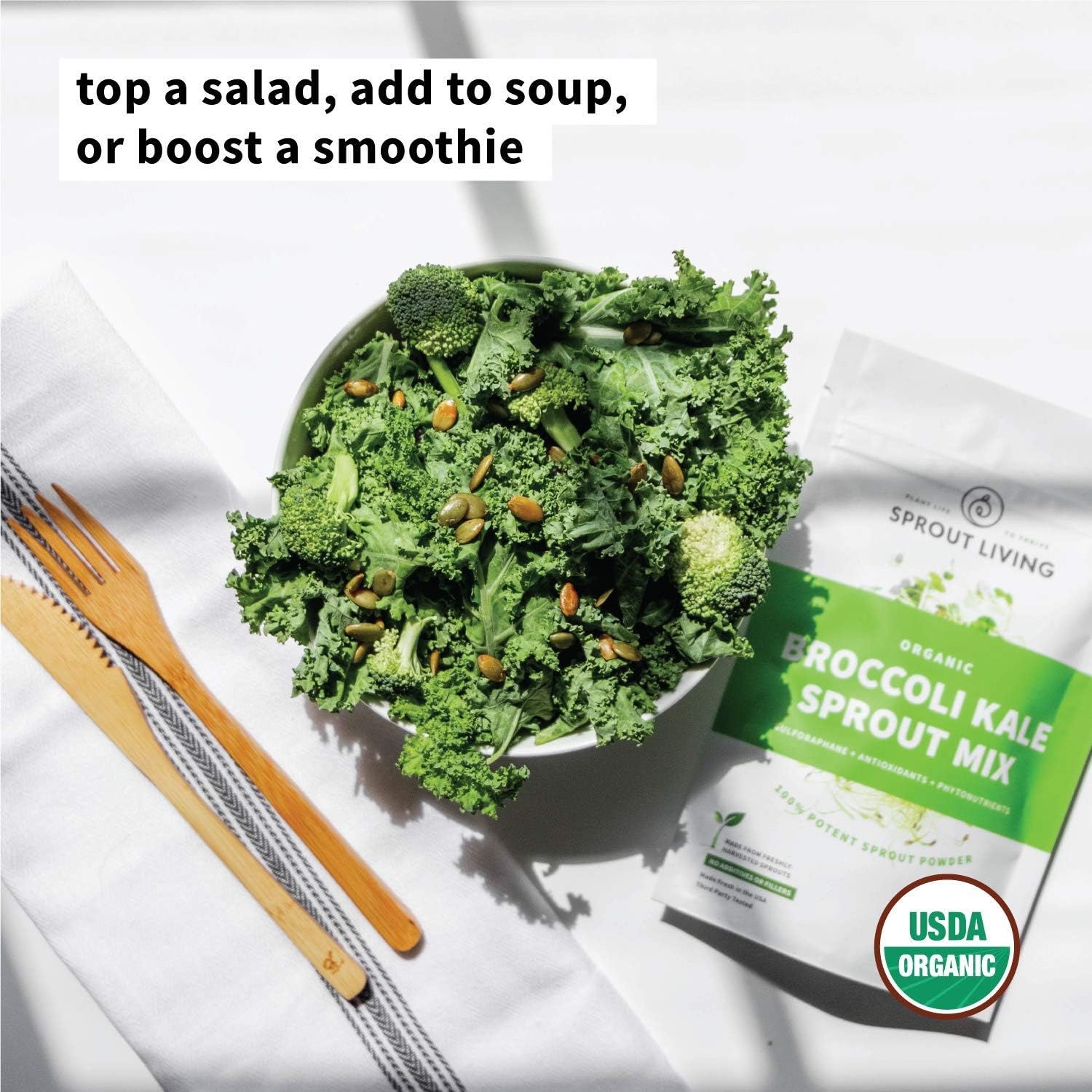 Organic Freeze Dried Broccoli and Kale Superfood Greens Powder - Vegan, Non-GMO, Gluten Free - 4oz, 32 Servings