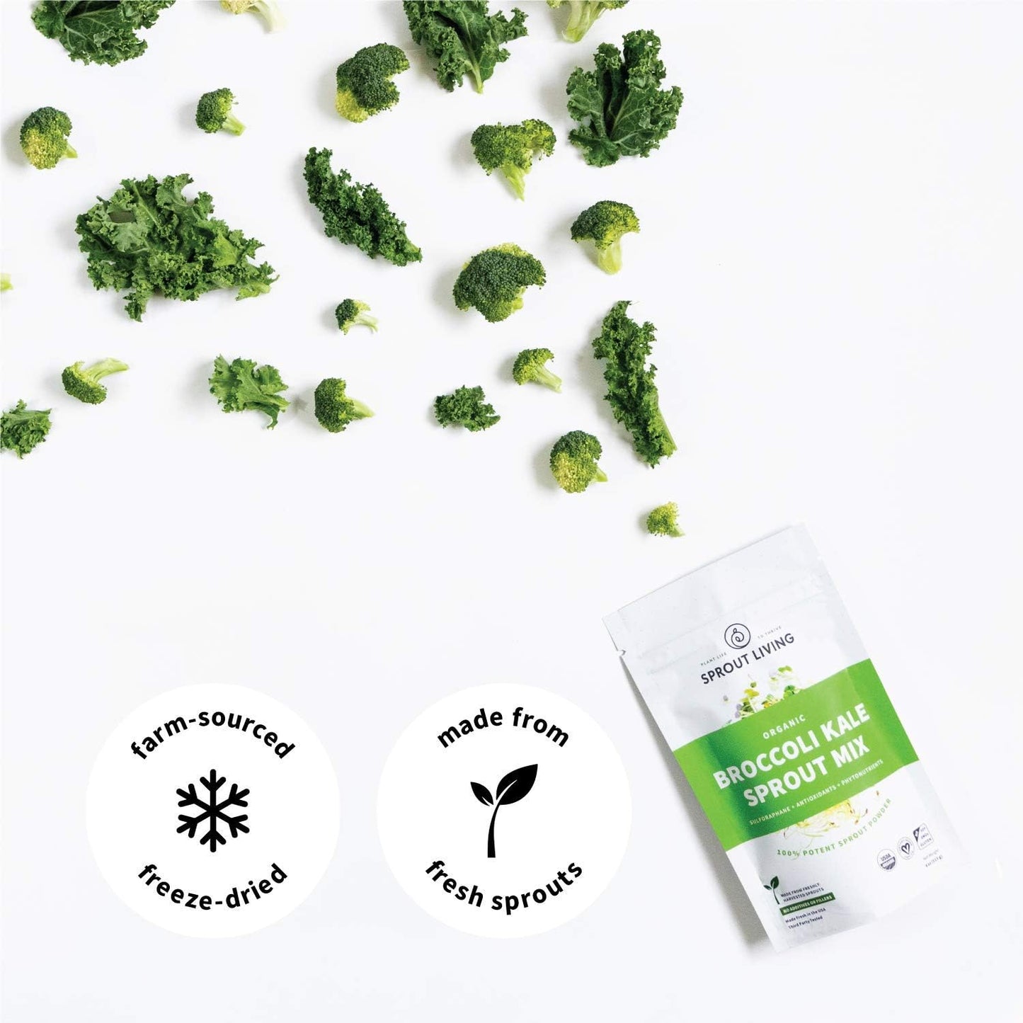 Organic Freeze Dried Broccoli and Kale Superfood Greens Powder - Vegan, Non-GMO, Gluten Free - 4oz, 32 Servings