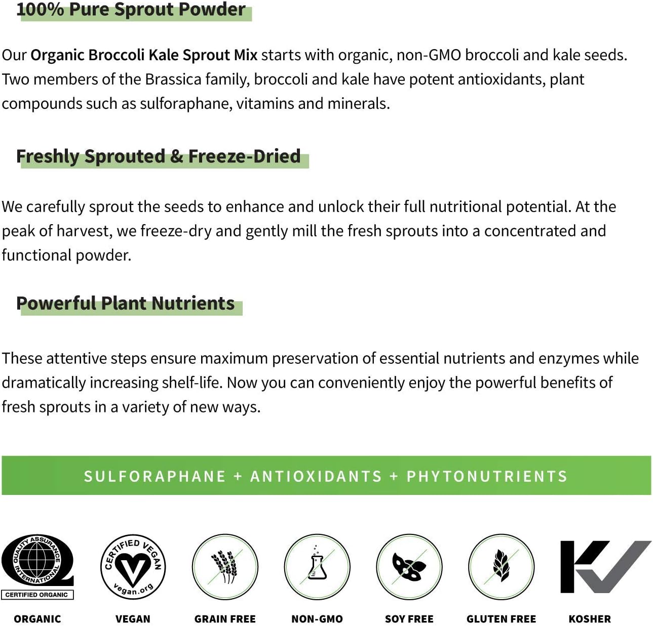 Organic Freeze Dried Broccoli and Kale Superfood Greens Powder - Vegan, Non-GMO, Gluten Free - 4oz, 32 Servings