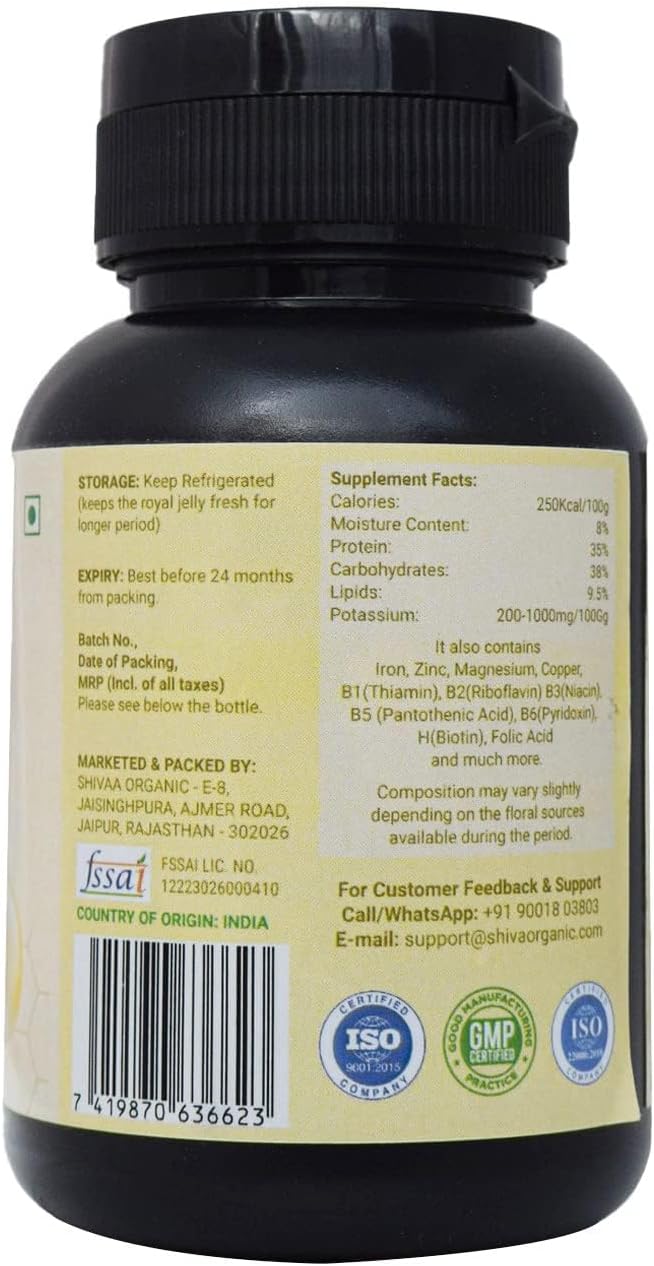 Organic Freeze Dried Royal Jelly Capsules - High 10 HDA Content - 60 Capsules (500mg)