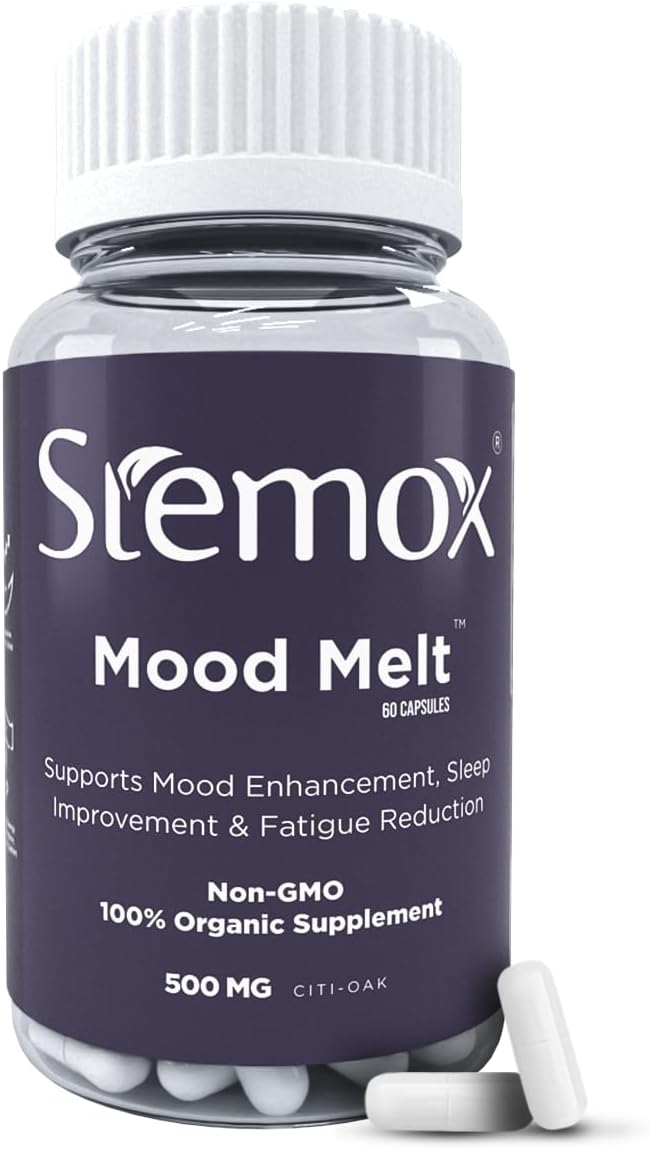 Organic French Oak Stemox Mood Melt 500MG Capsules for Peaceful Sleep - Non-GMO, 60 Count