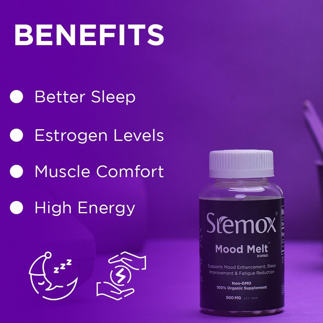 Organic French Oak Stemox Mood Melt 500MG Capsules for Peaceful Sleep - Non-GMO, 60 Count