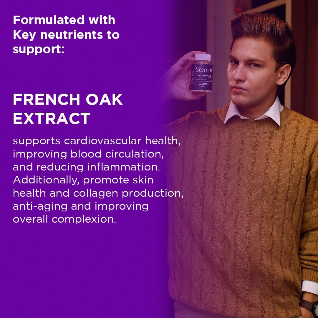 Organic French Oak Stemox Mood Melt 500MG Capsules for Peaceful Sleep - Non-GMO, 60 Count