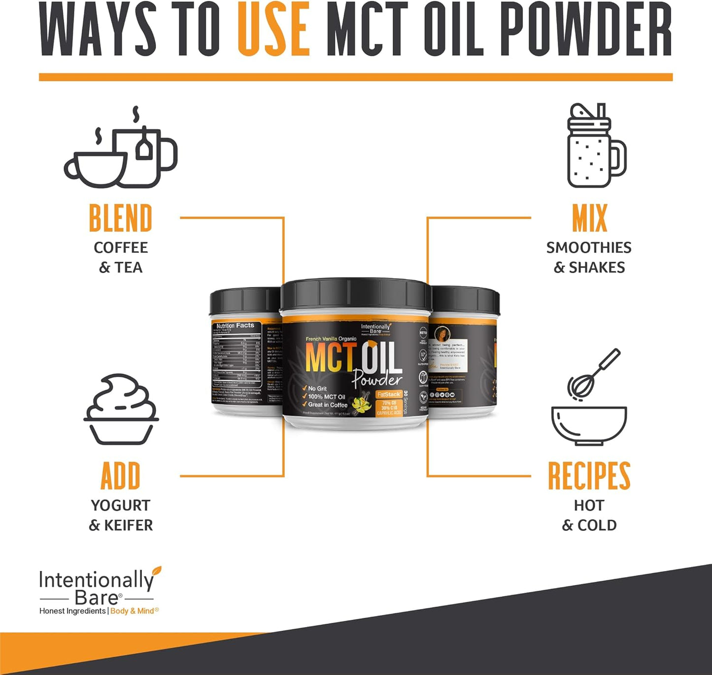 Organic French Vanilla MCT Oil Powder - Zero Net Carbs, Keto & Vegan Friendly - Ideal for Coffee, Tea, Shakes, Smoothies - 30 Servings
