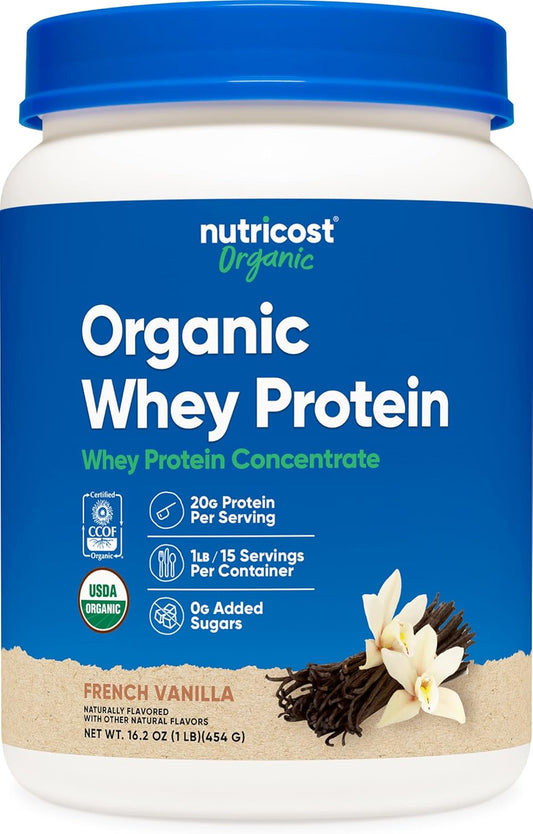 Organic French Vanilla Whey Protein Concentrate (1LB) - Nutricost, Gluten-Free & Non-GMO